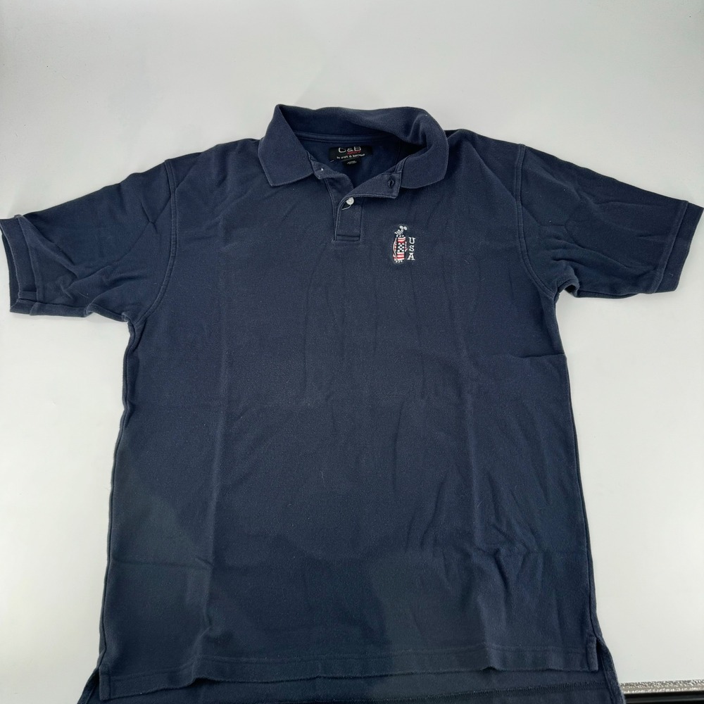 C&B Sport by Croft &‎ Barrow Mens Navy Blue USA Golf Polo Shirt Size L